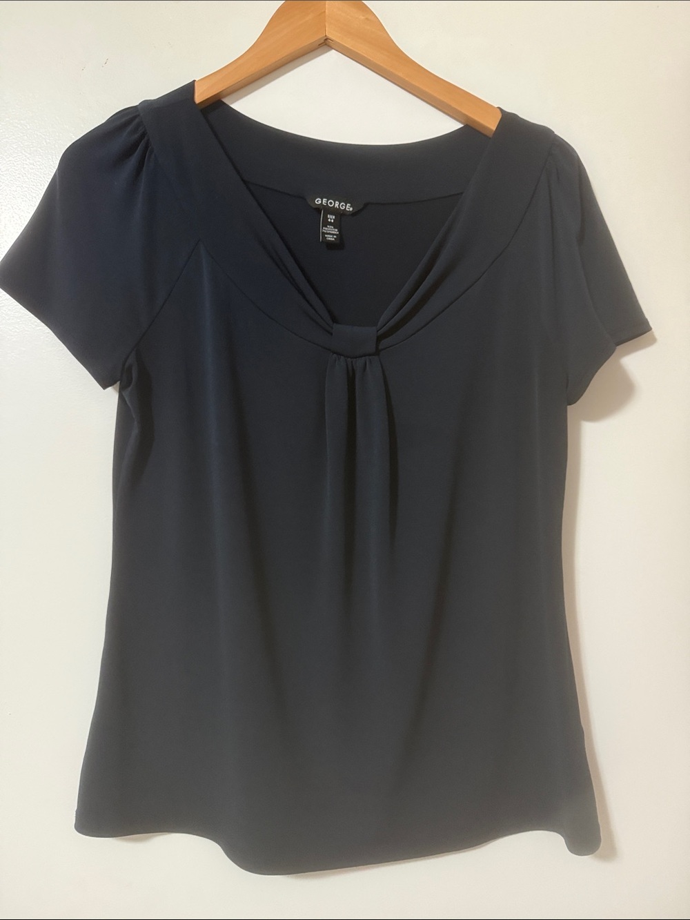 George Dark Blue Navy Short Sleeve Knit Scoop-Neck Blouse
